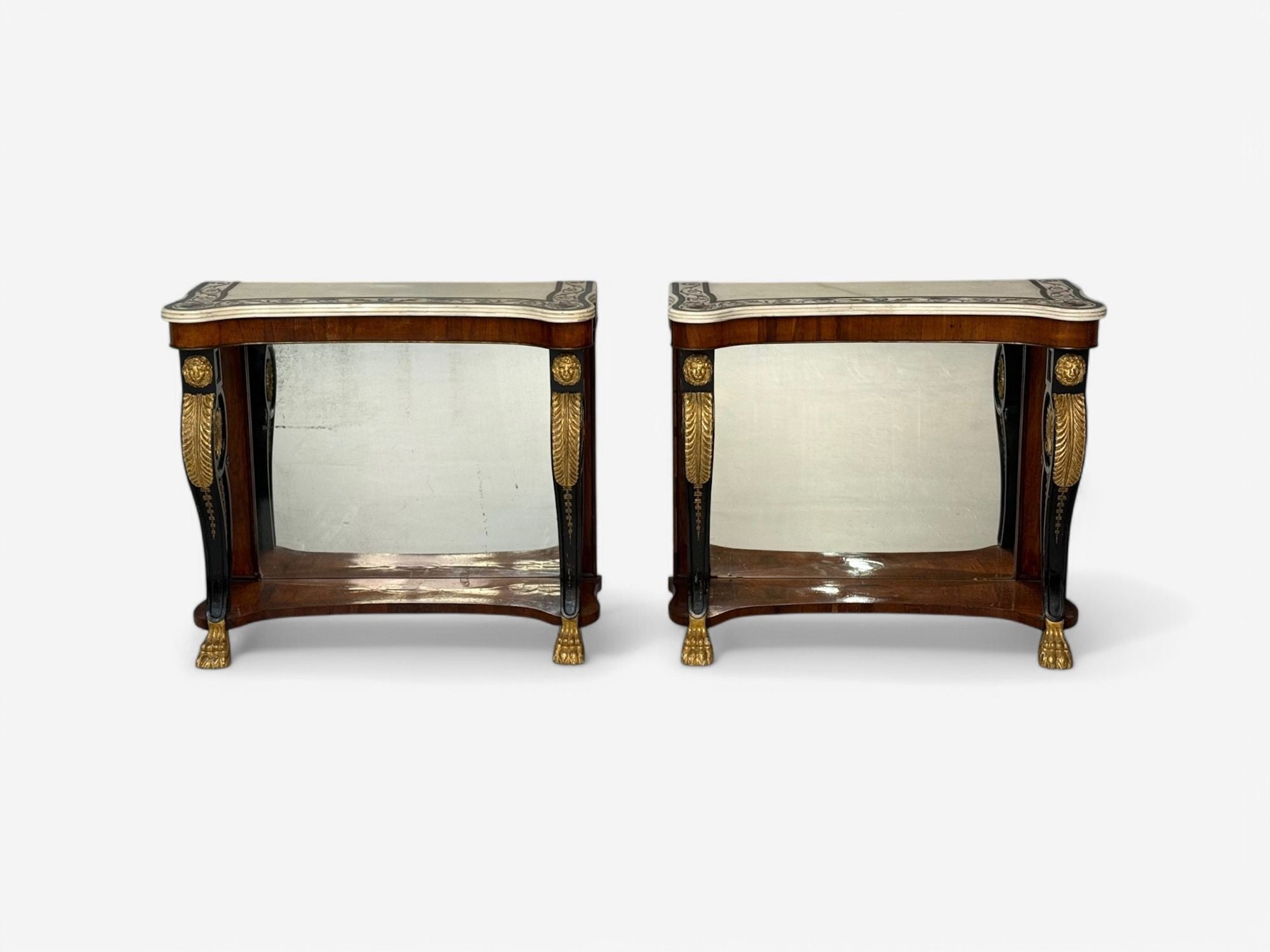 Pietto Bossi attr, Scagliola Marble, Giltwood, Mirrored Consoles, Italy, 18th c