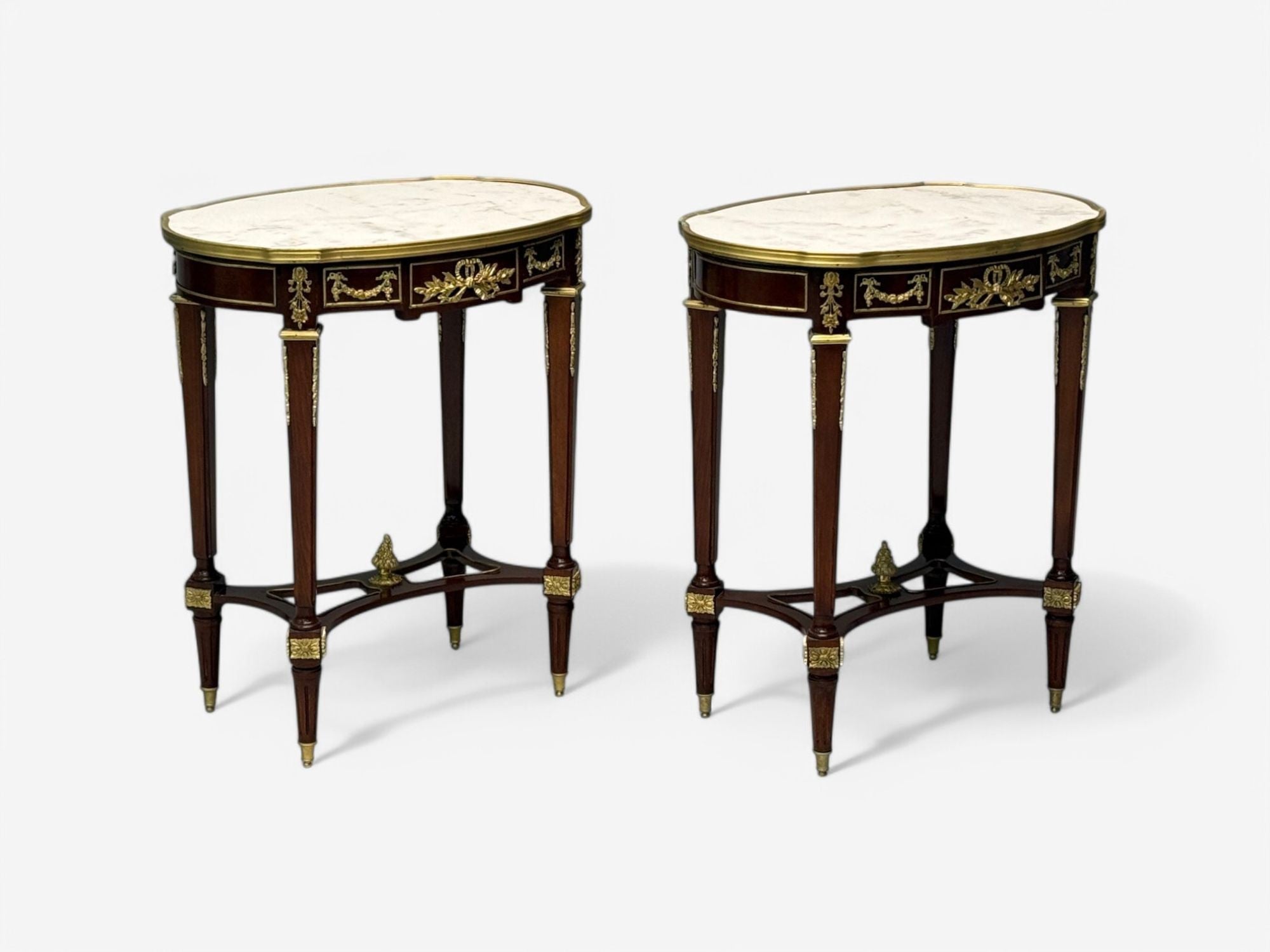Louis XVI Style, Mahogany, Dore Bronze, Marble, Side Tables, Europe, 1970s