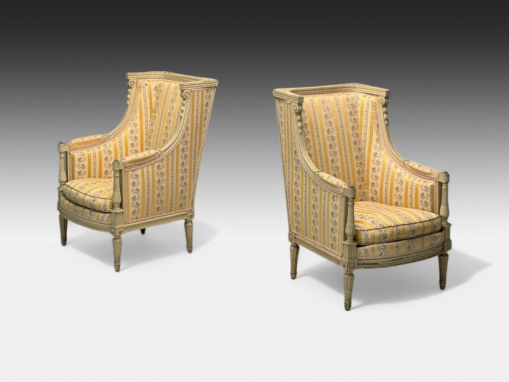 Maison Jansen attr, Louis XVI Style, Painted Wood, Lounge Chairs, France, 1920s