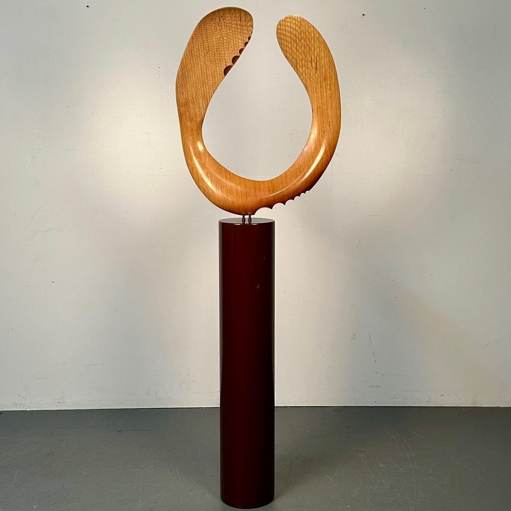 Modern Boomerang Wooden Sculpture on Steel Pedestal by David Hymes, Contemporary