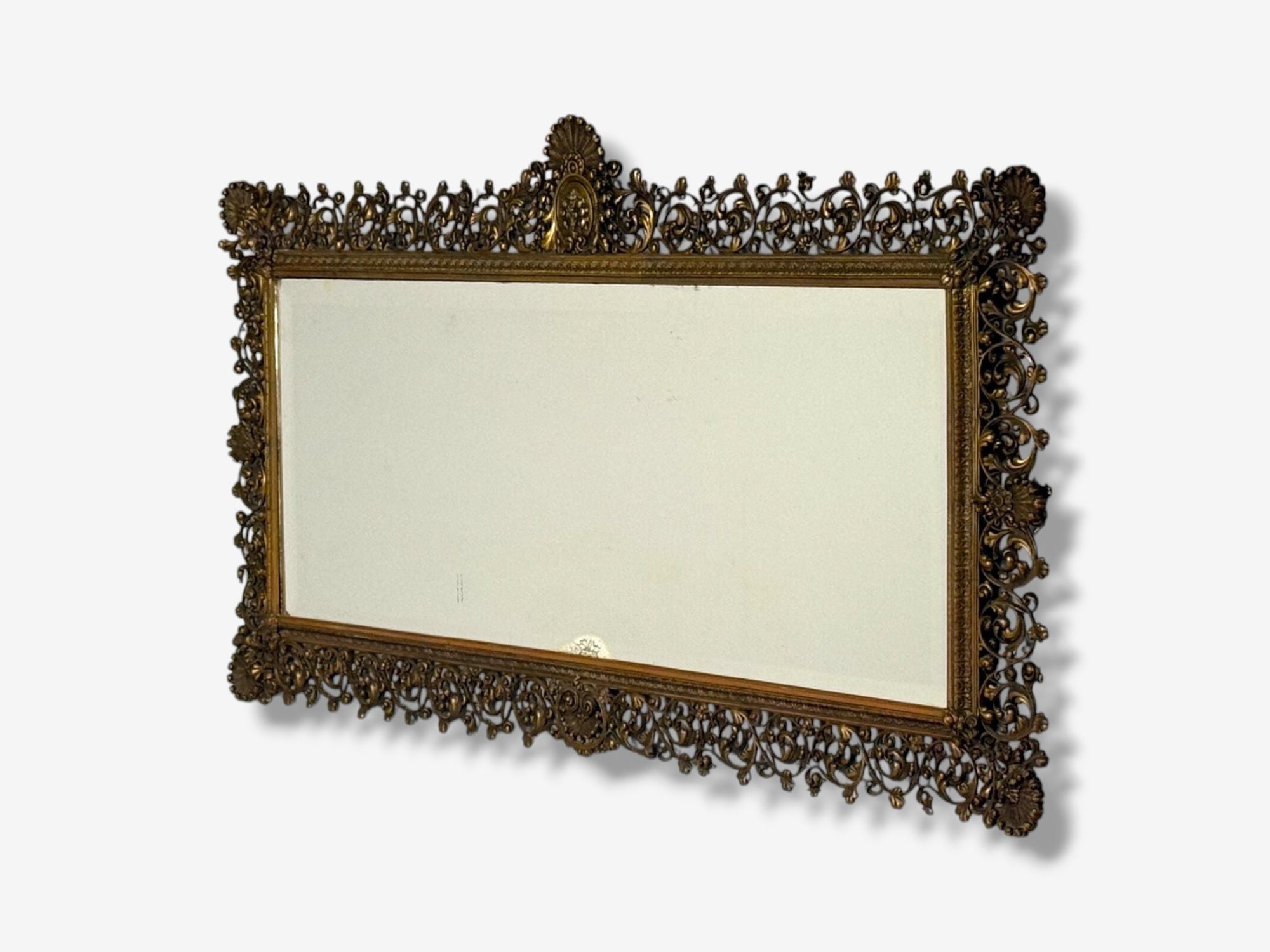 Rococo Style, Patinated Bronze, Large Ornate Wall Mirror, France, 1930s