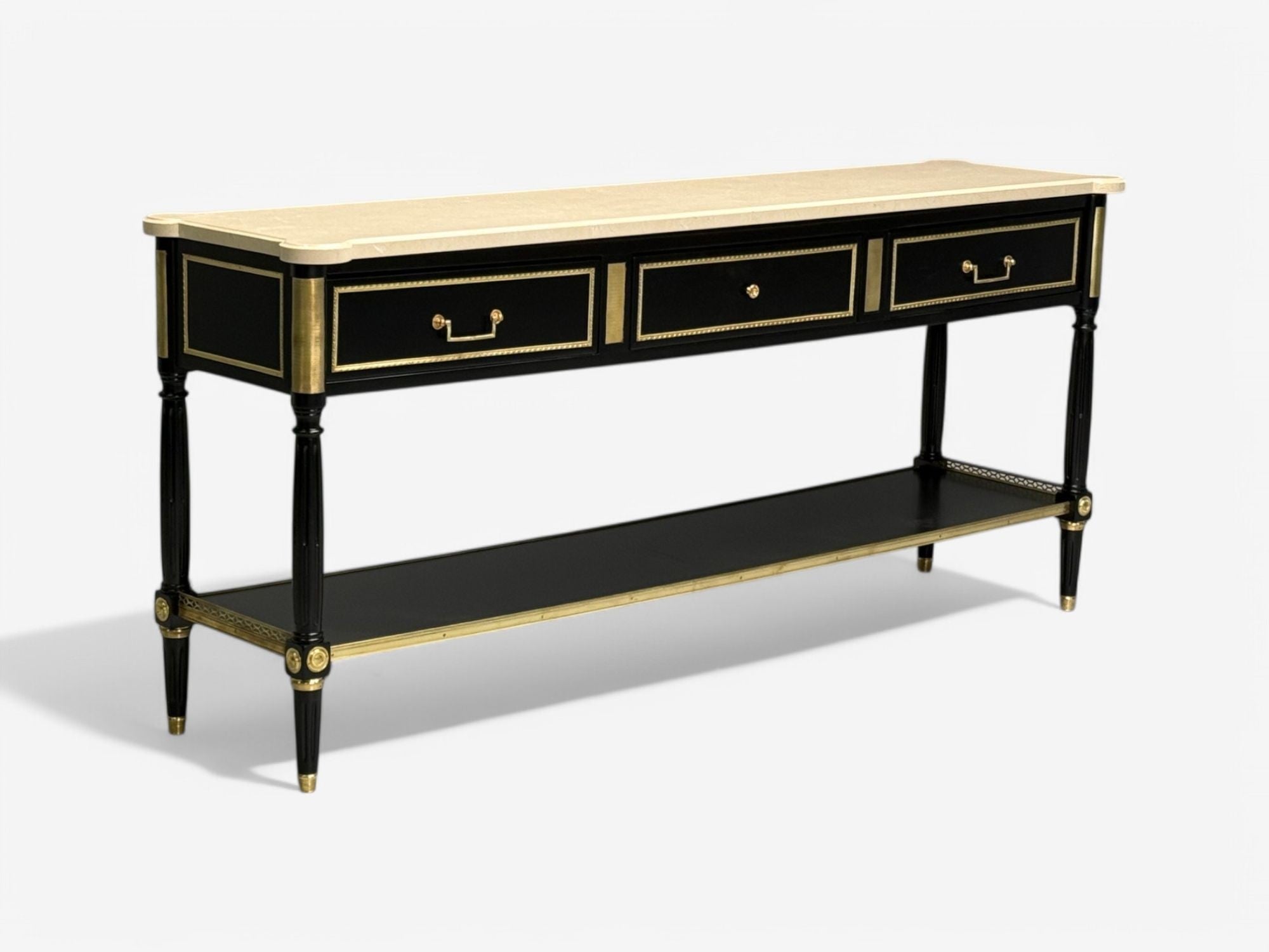 Maison Jansen attr, Hollywood Regency, Satin Black Mahogany, Large Console Table