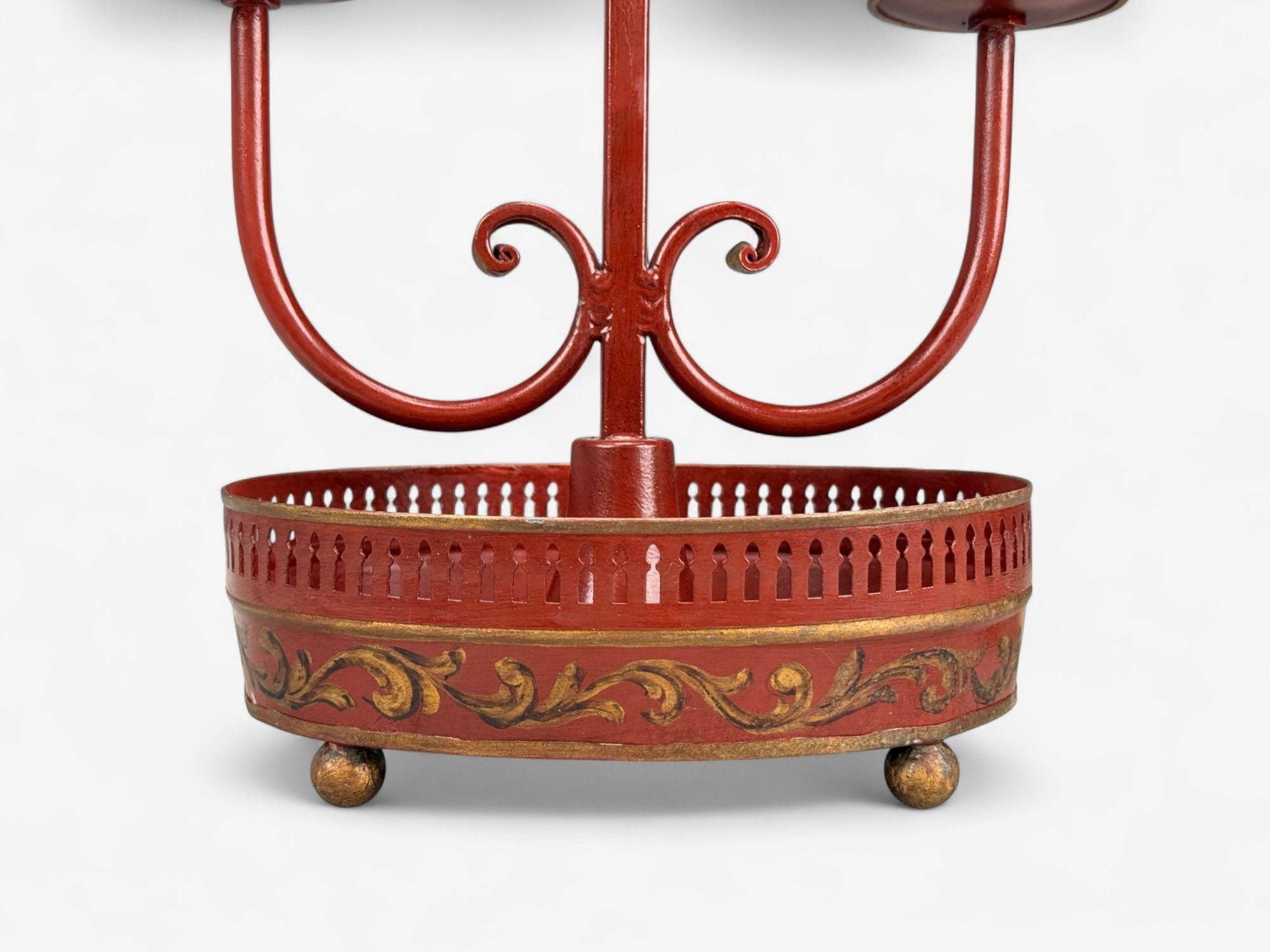 Chinese Export, Painted Metal, Brass, Red Japanned Table Lamp, 20th C.