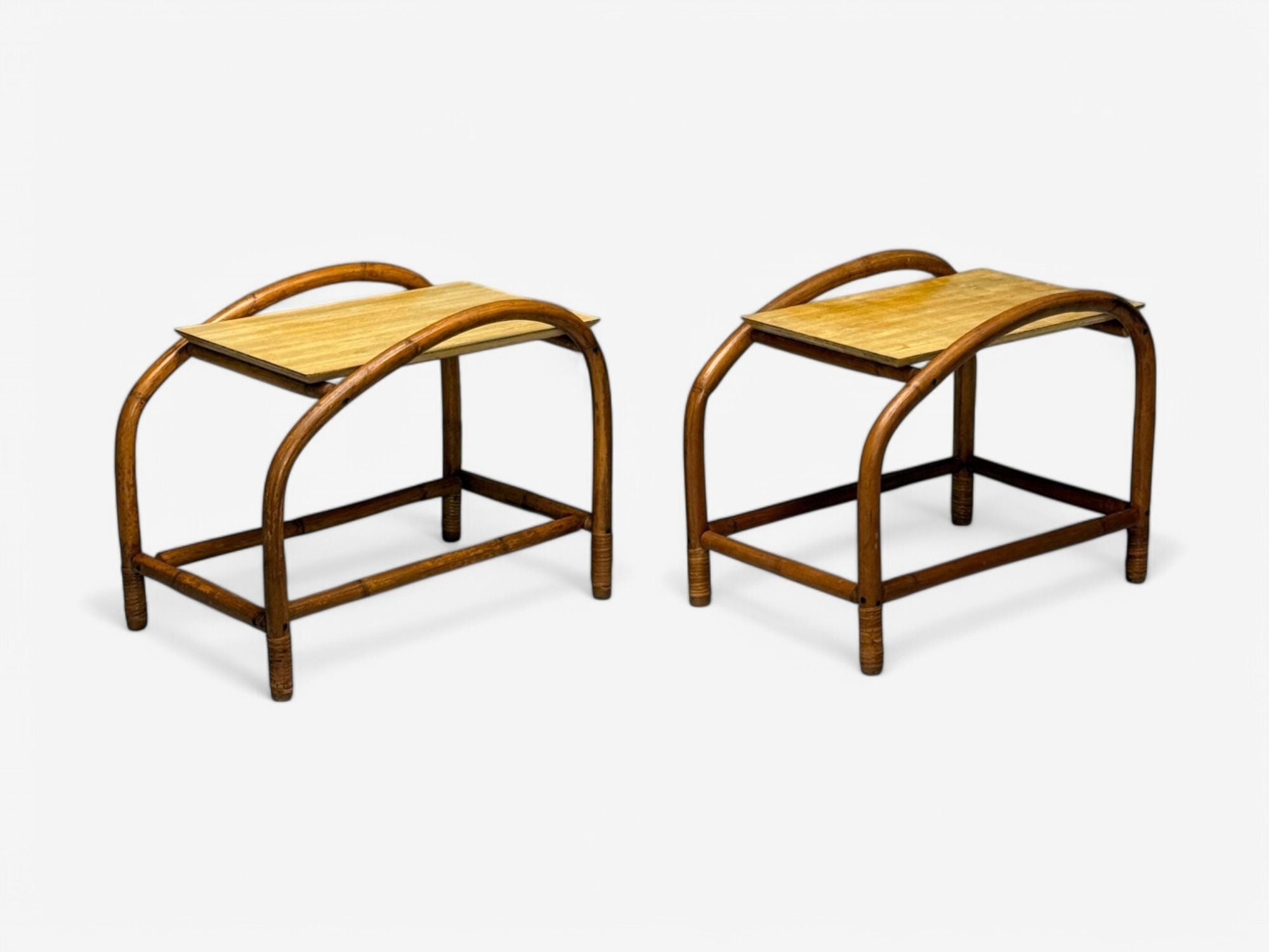 American Mid-Century Modern, Bamboo, Rattan, Cane, End Tables, USA, 1950s
