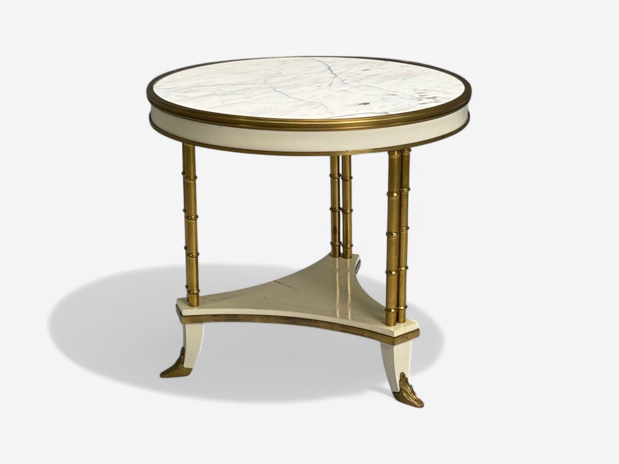 Maison Jansen Style, Hollywood Regency, White Lacquer, Brass, Bouilliote Table