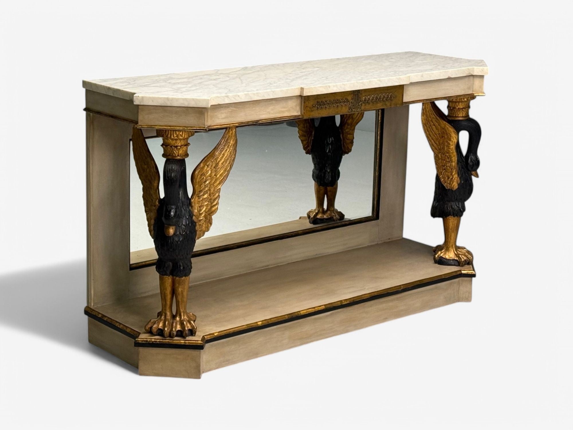 Maison Jansen attr., Hollywood Regency, Giltwood, Mirrored Console Table, 1940s