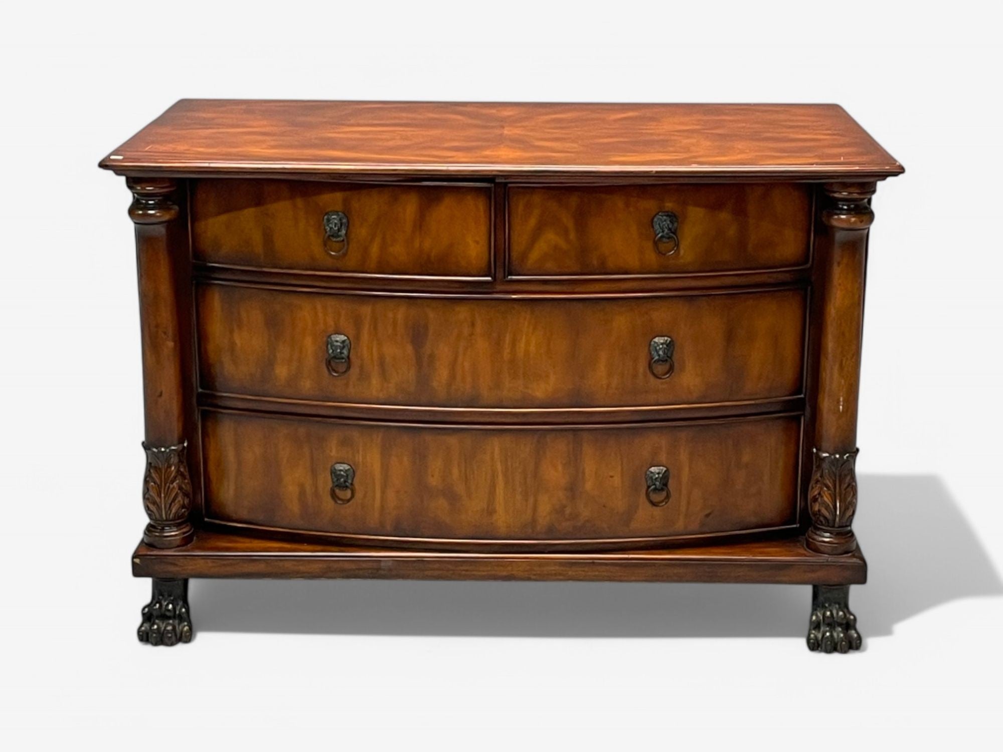 French Empire Style, Flame Mahogany, Bronze, Bow Front Dresser, USA, 20th C.