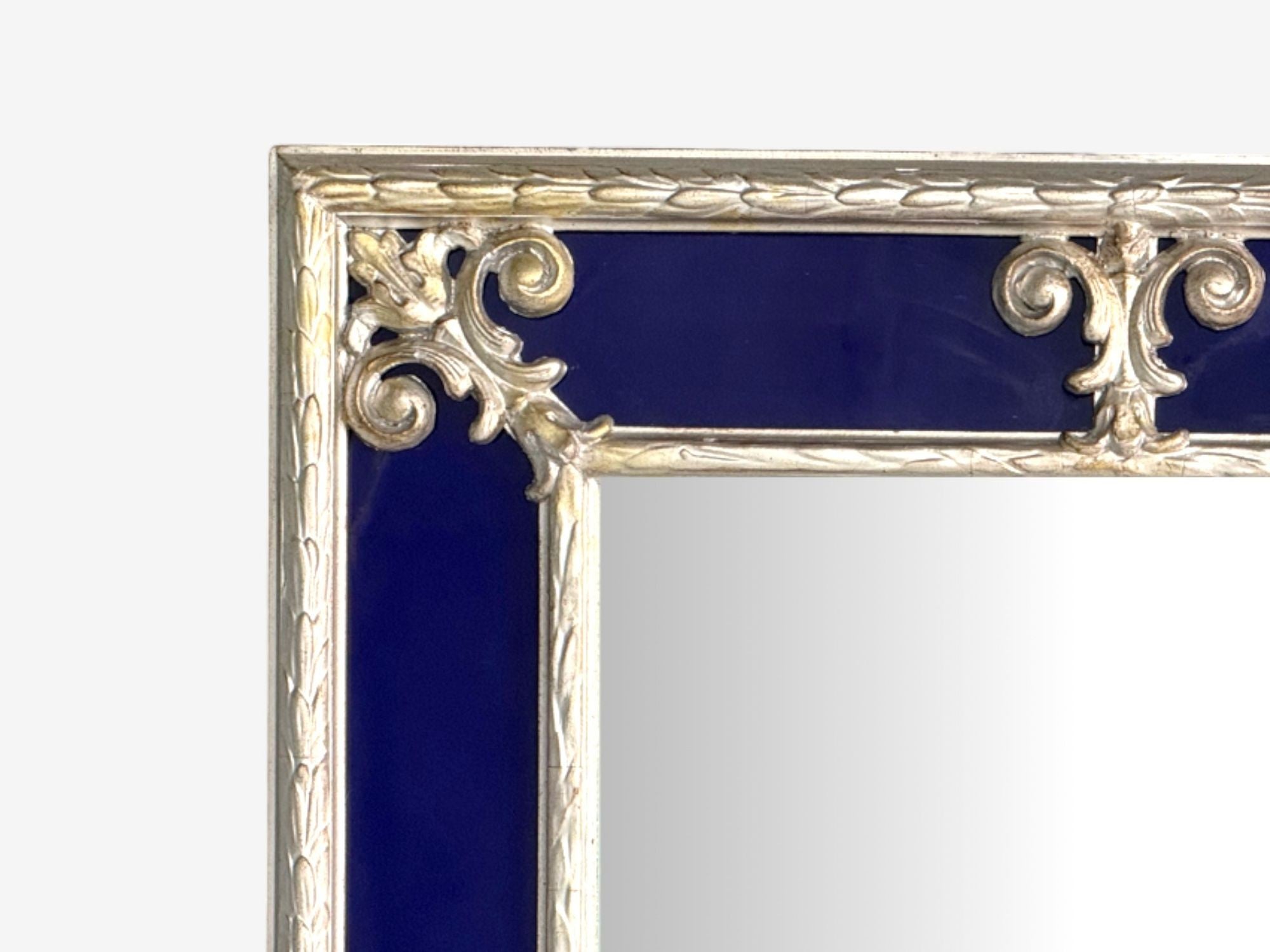 Hollywood Regency Style, Small Mirror, Cobalt Blue Glass, Silver Leaf, 1980s