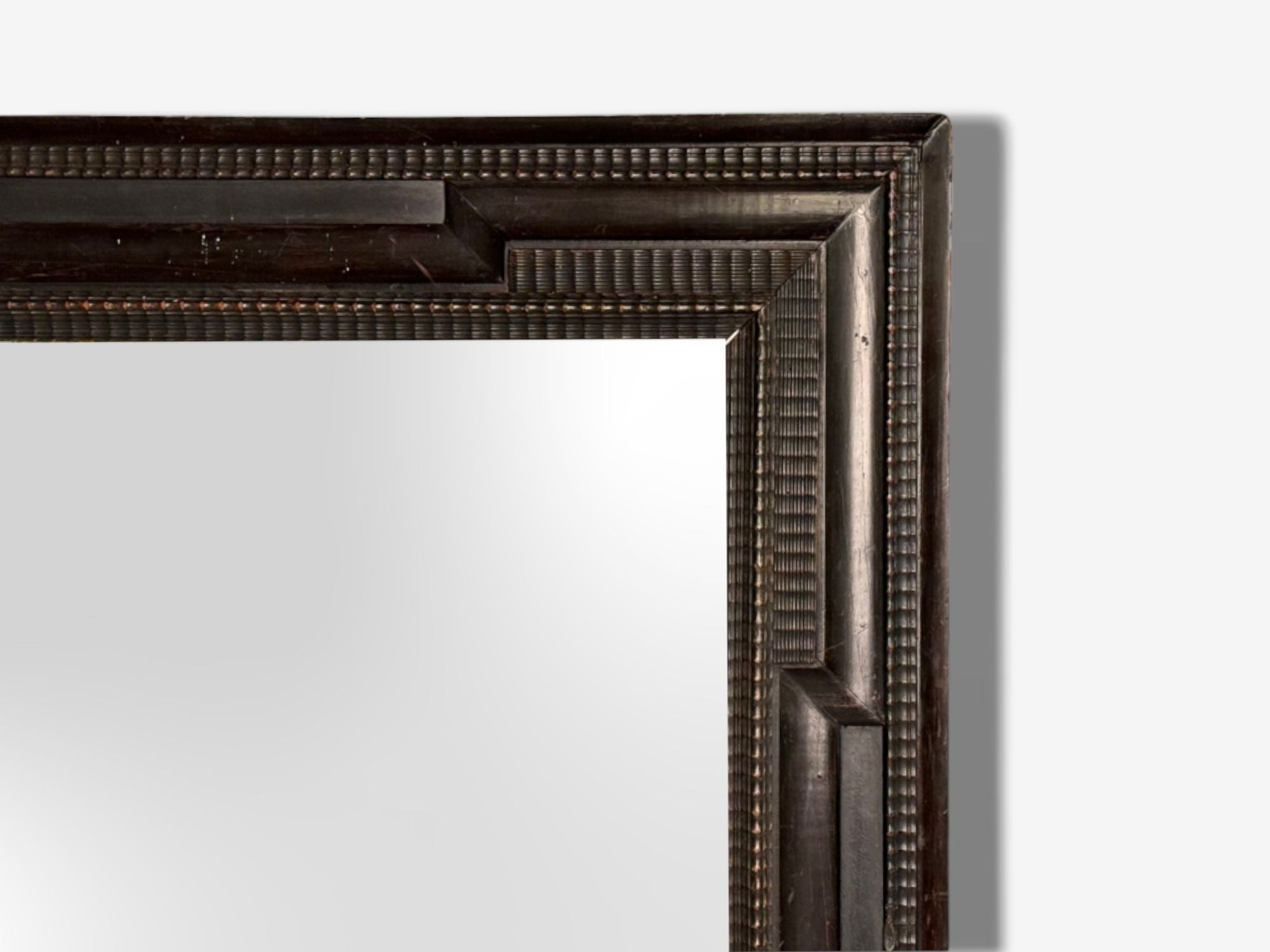 Baroque, Ebonized Wood, Dutch Ripple Frame, Large Wall Mirror, 19th C.
