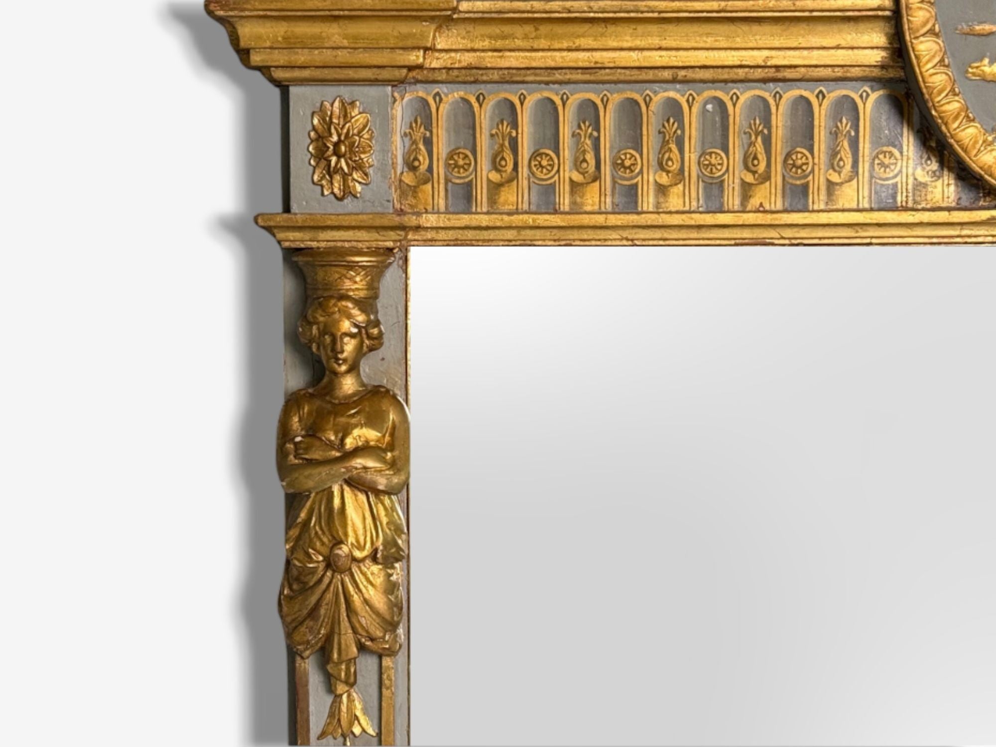 Swedish Paint Decorated, Parcel-Gilt, Large Wall Mirror, France, 19th c.