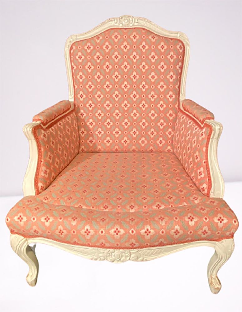 Pair of Louis XVI Painted Bergère or Lounge Chairs, Scalamandre Upholstery