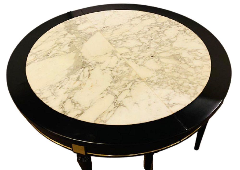 Hollywood Regency Jansen Style Ebony Center Dining Table Marble Top French