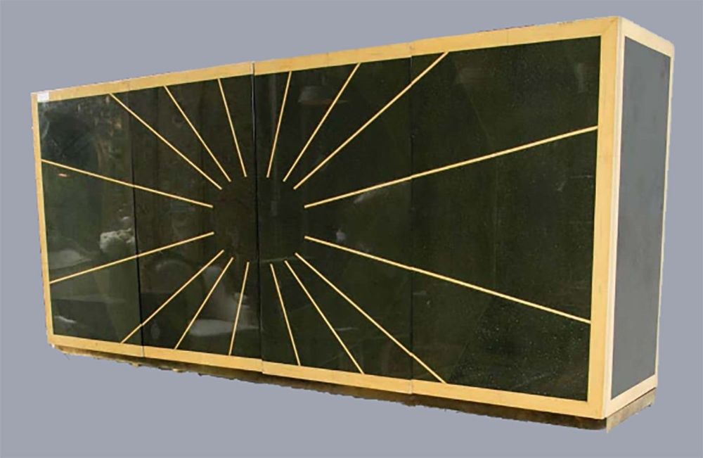 Cabinet on Bronze Stand Monumental Exquisite Sunburst Design