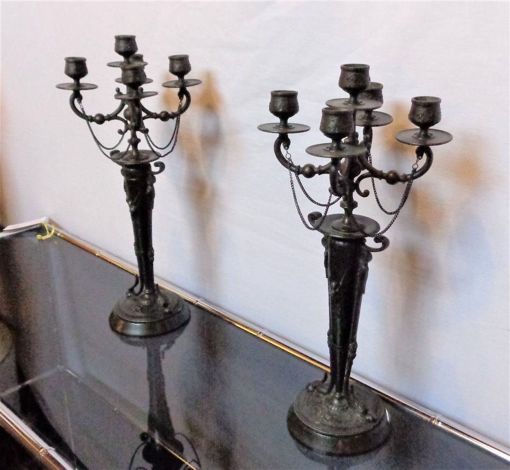 Pair of Empire 19th Century Bronze Candelabras Depicting Insects