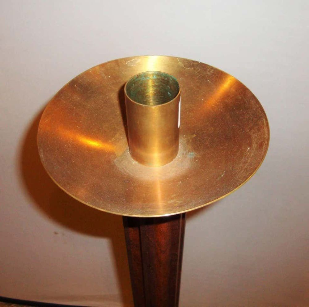Pair of Mid-Century Modern Teak and Brass Standing "Prickets" Candlesticks