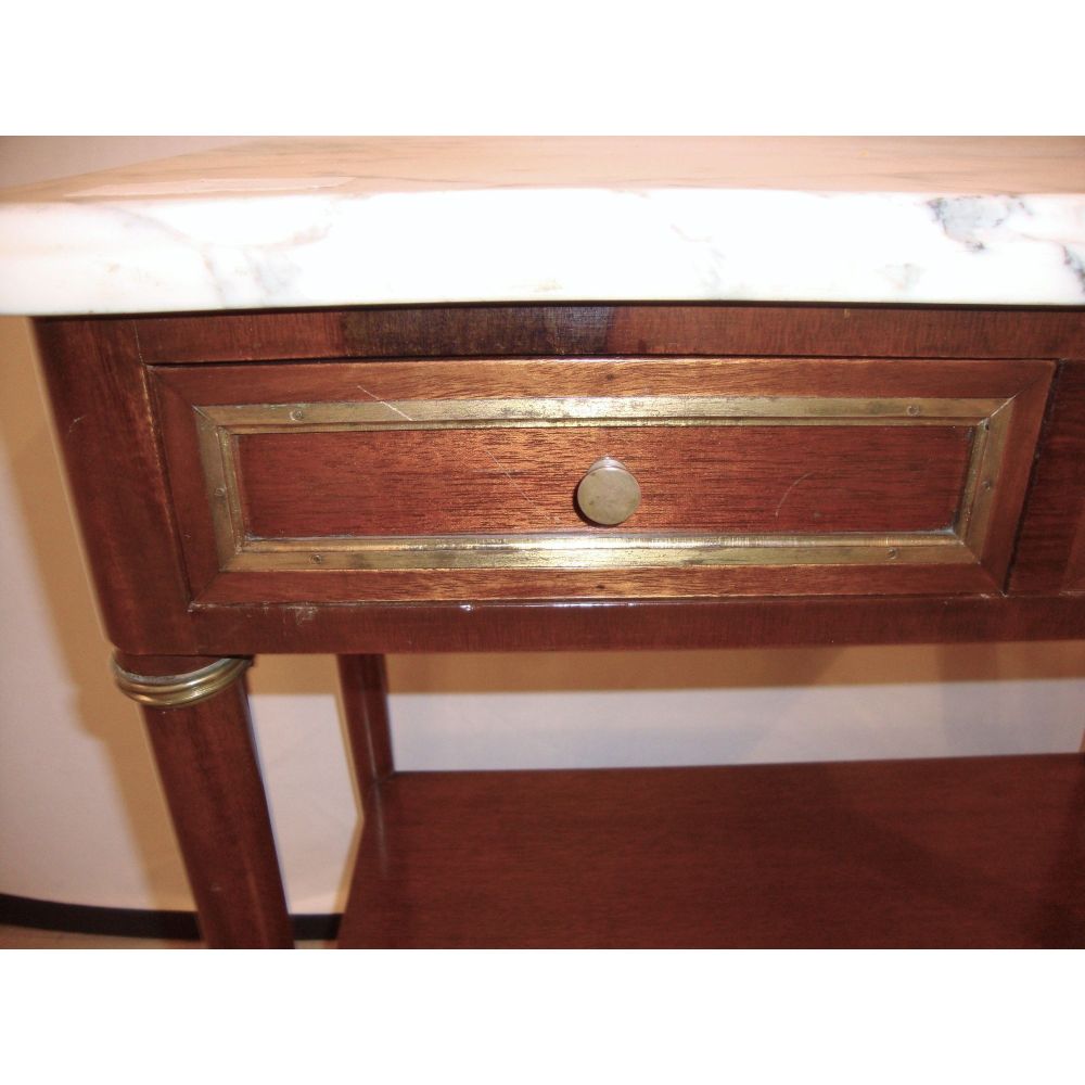 Diminutive Marble-Top Mahogany Stand, End Table in the Manner of Jansen