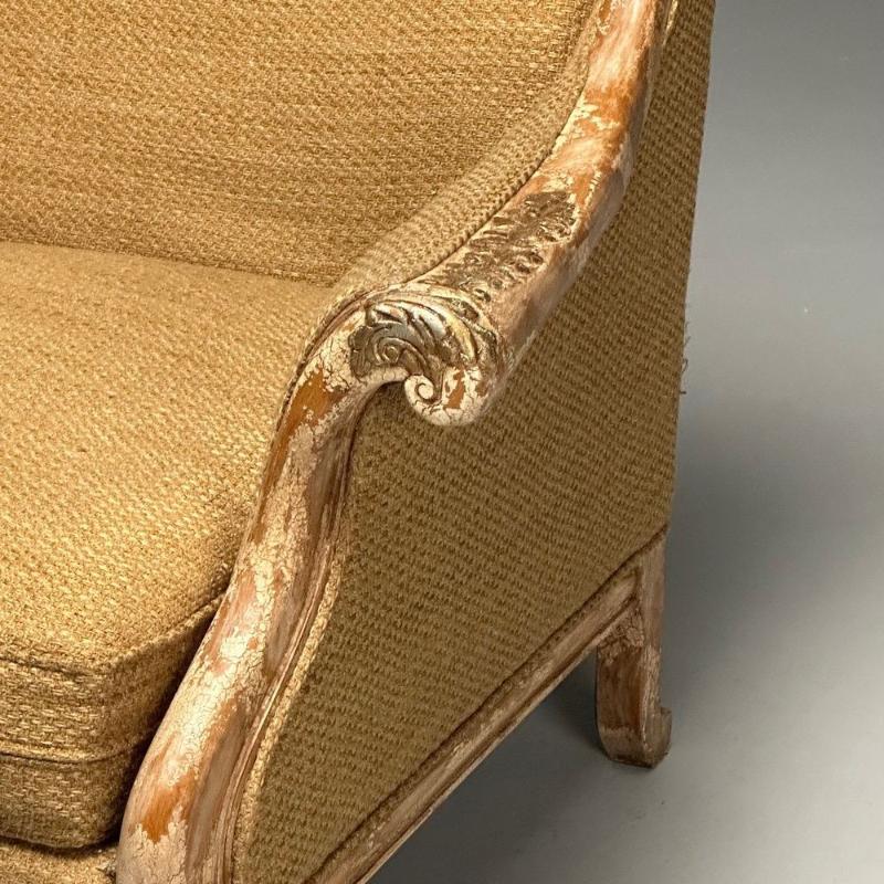 Gustavian, Italian Renaissance Style, Chair, Burlap, Distressed Paint, Giltwood