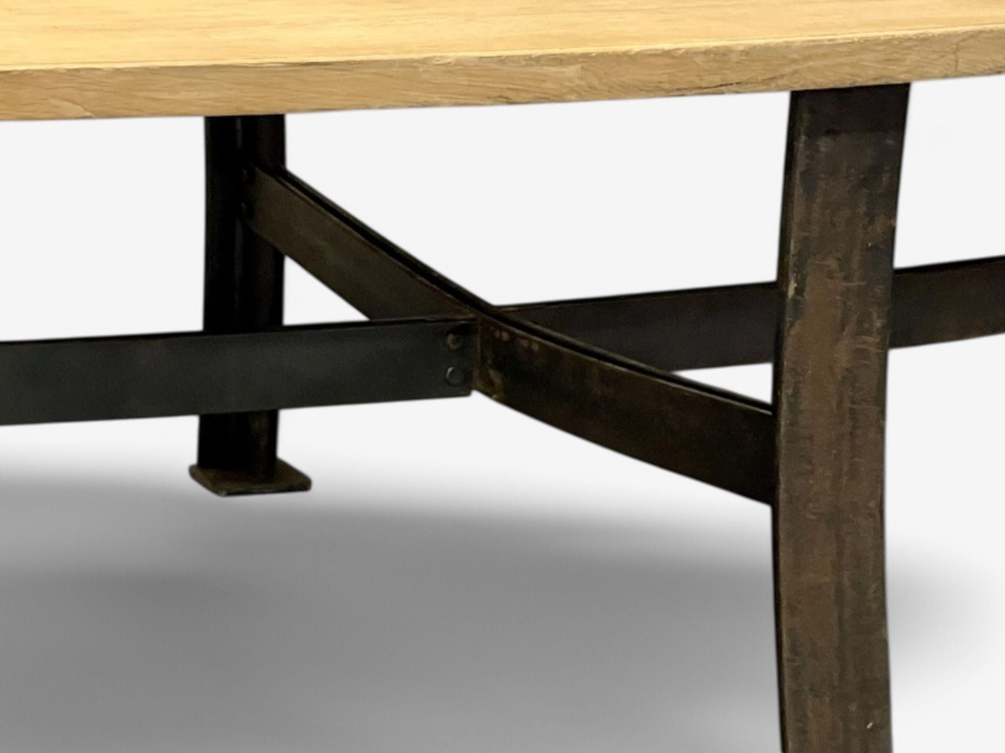 Industrial Mid Century Modern, Oak, Steel, Monumental Dining Table, USA, 1970s