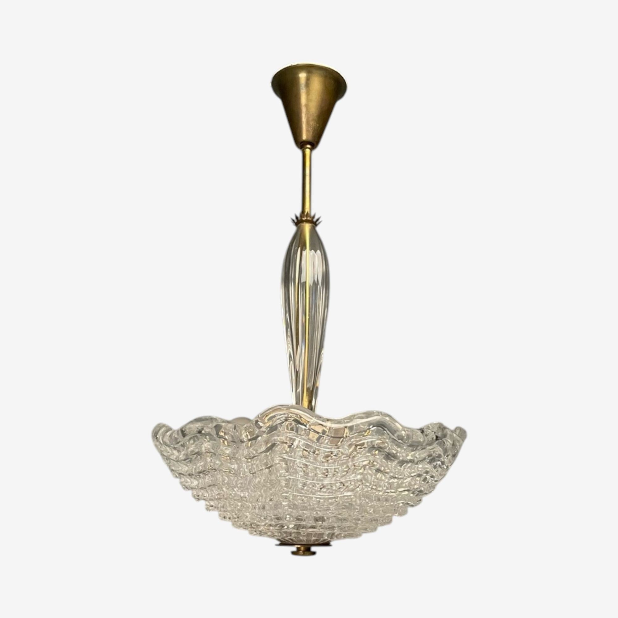 Carl Fagerlund, Swedish Modern, Textured Glass, Chandelier, Sweden, 1940s