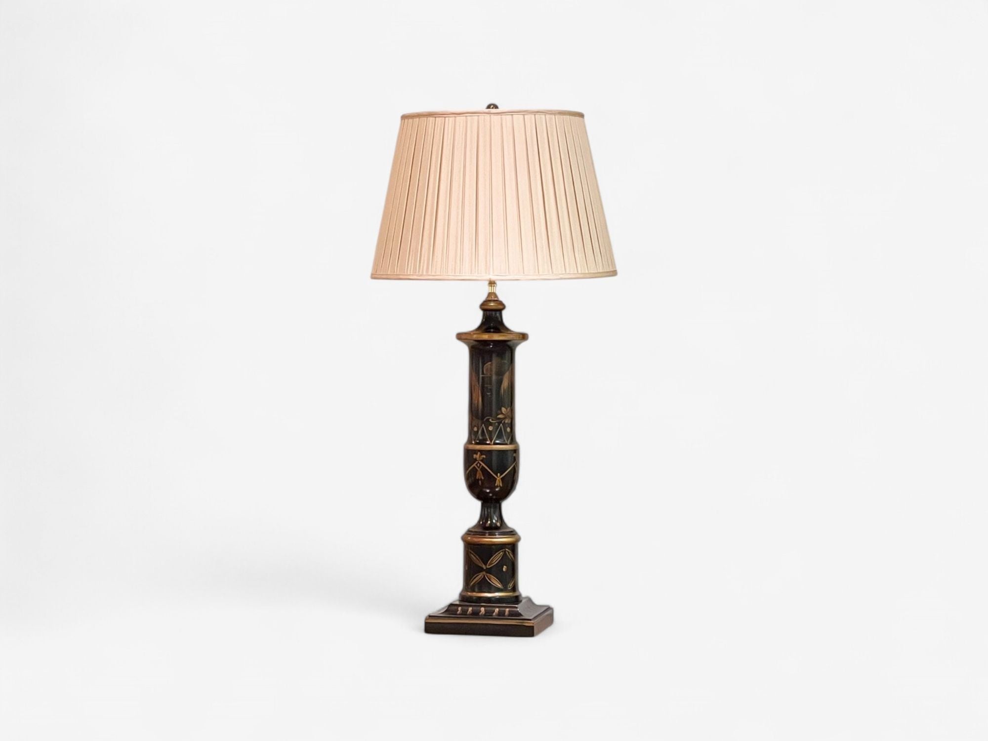 Chinoiserie Style, Ebonized Wood, Gilt, Table Lamps, USA, 1960s