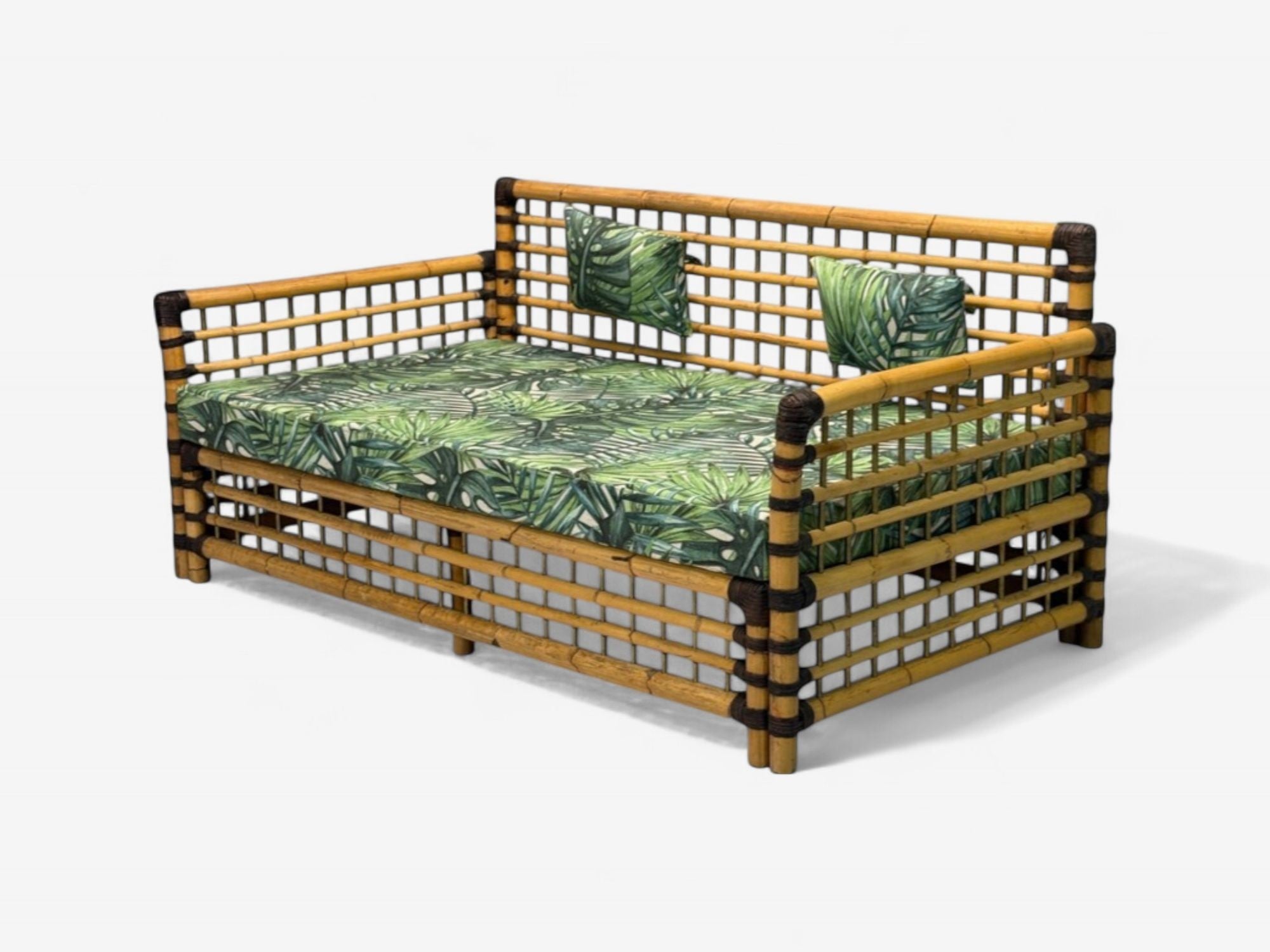 Studio Smania, Italian Modern, Bamboo, Cane, Fabric, Sofa, Italy, 1970s