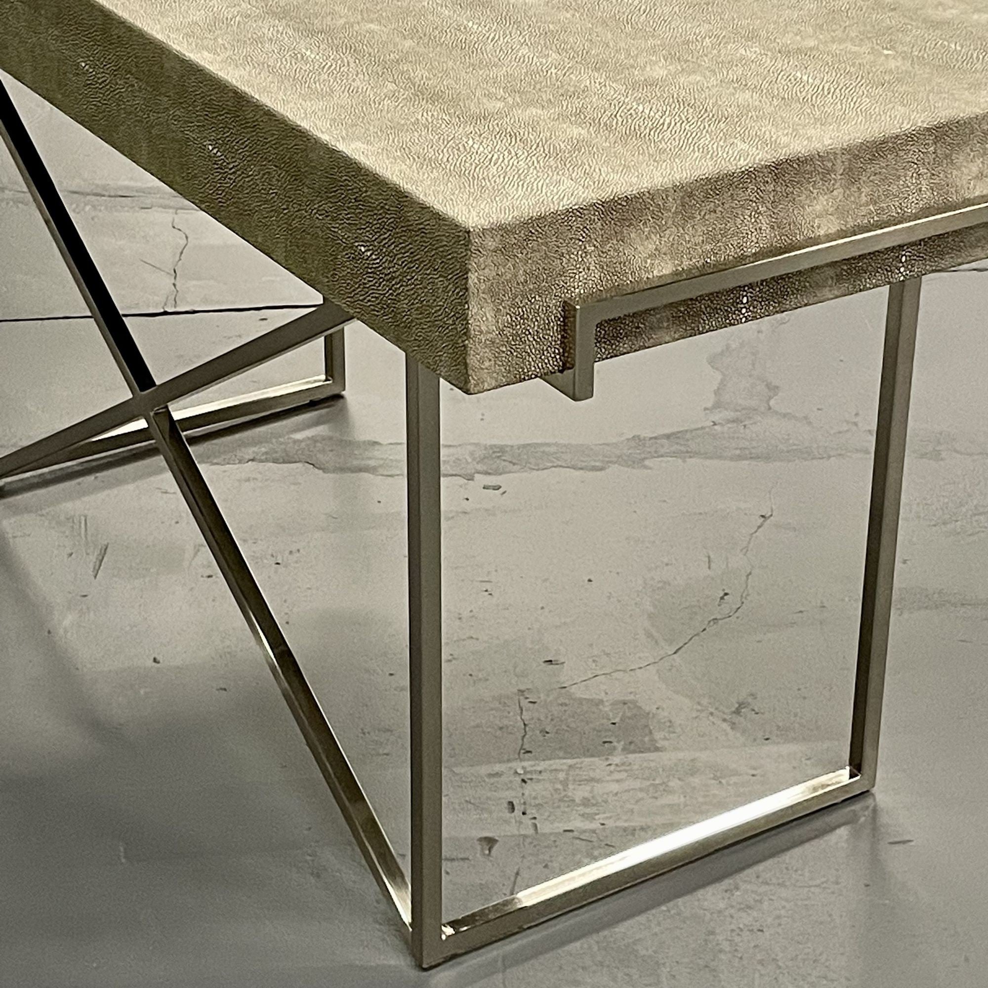 Modern Karl Springer Style Three-Drawer Faux Shagreen Desk/Writing Table, Chrome