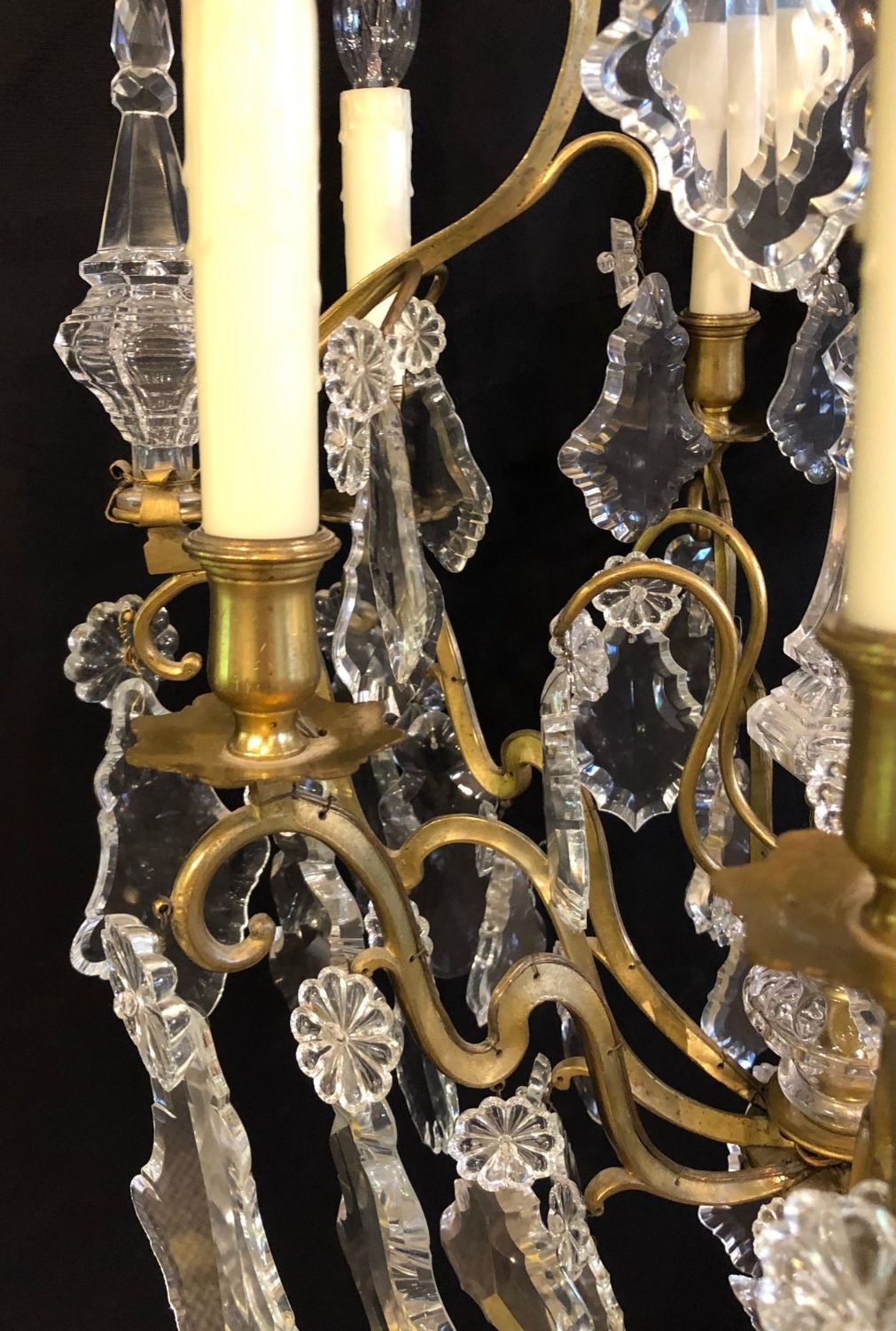 French Bronze and Crystal Gilt Chandelier, Louis XVI Style