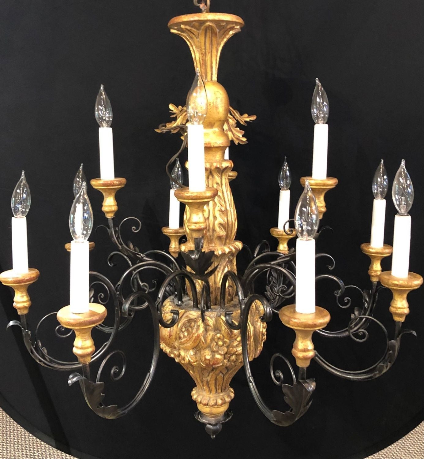 Twelve Light Italian Parcel-Gilt Decorated Chandelier with Canopy
