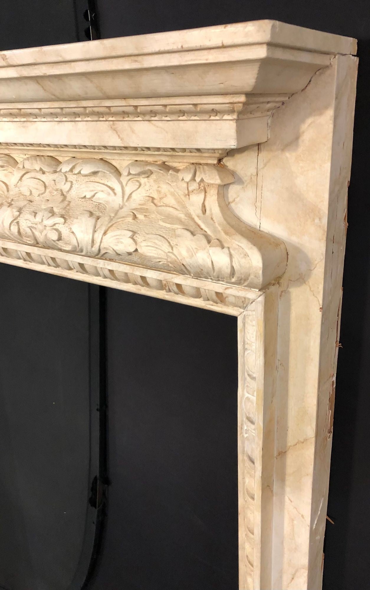 Swedish Painted and Distressed Decorated Fire Surround in Faux Marble Finish