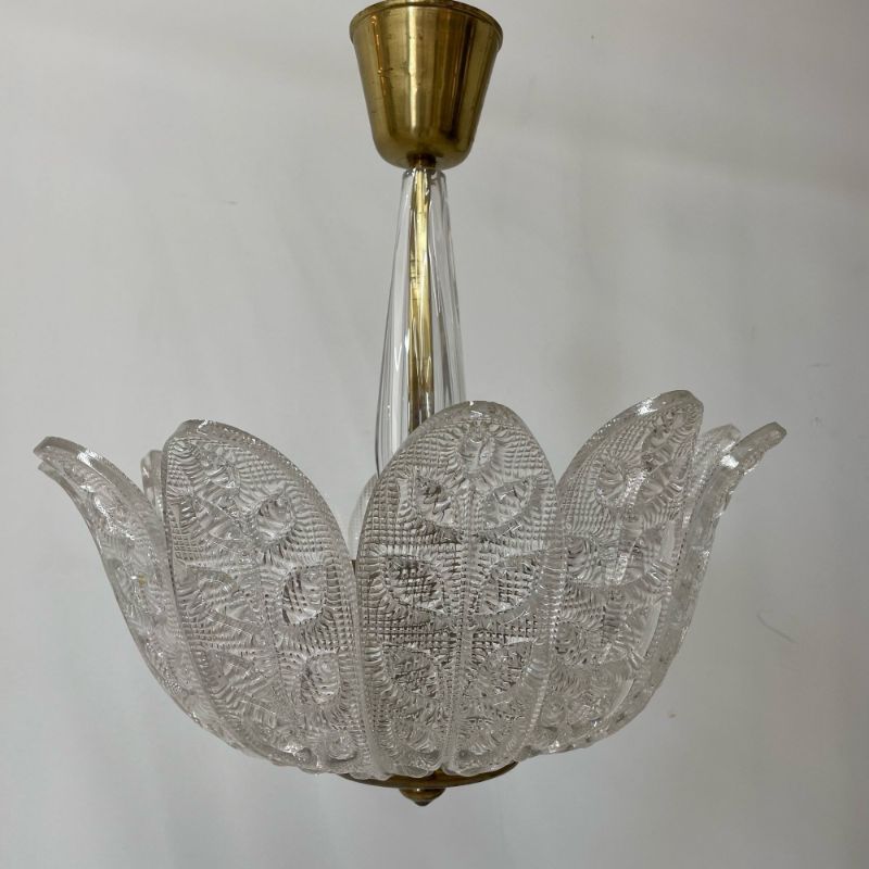 Swedish Mid-Century Modern Glass Flower Petal Chandelier by Carl Fagerlund 1940s