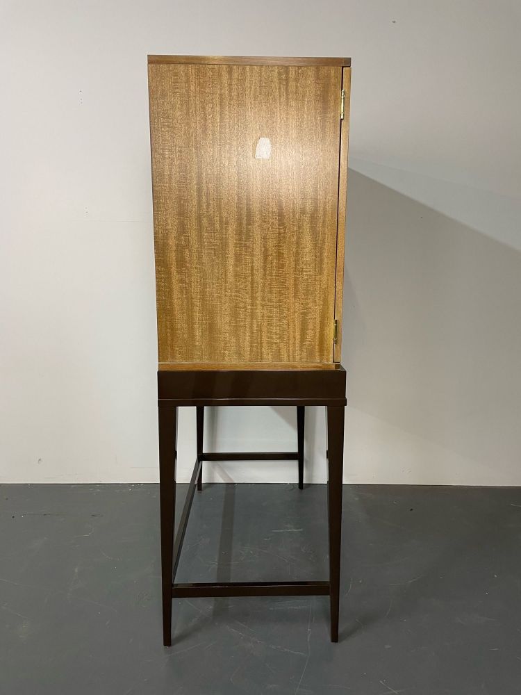 Mid-Century Modern Style Bar Cabinet on Stand, Lacquer, Metal, Brass