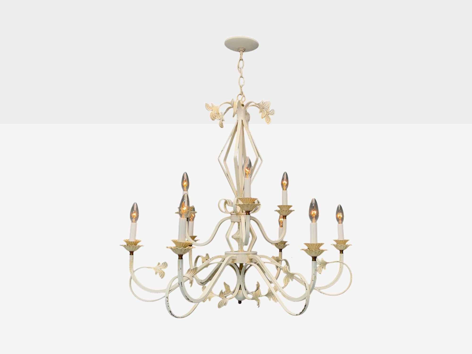 Mid Century Modern, White Painted Iron, Large Chandelier, USA, 1960s