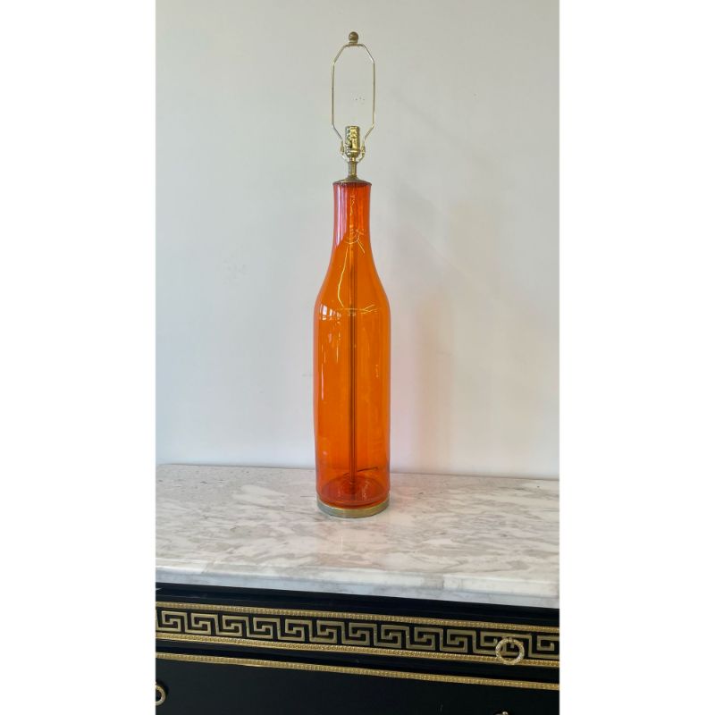Single Mid-Century Large Orange Blown Glass Bottle Shape Table Lamp by Blenko