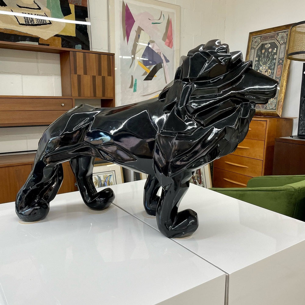 Contemporary Fiberglass Lion Sculpture, Ebony, Custom Quality