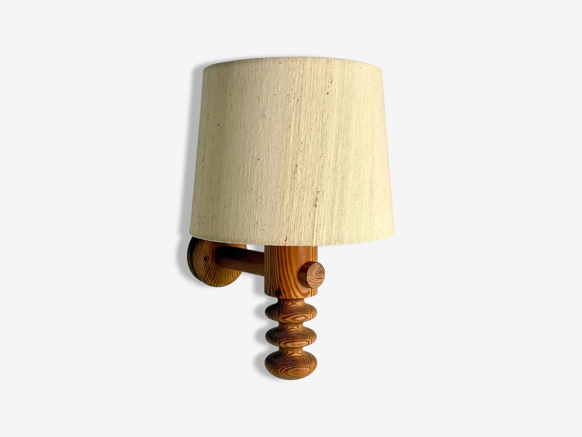 Uno Kristiansson, Swedish Modern, Pine, Fabric, Wall Sconce, Sweden, 1970s