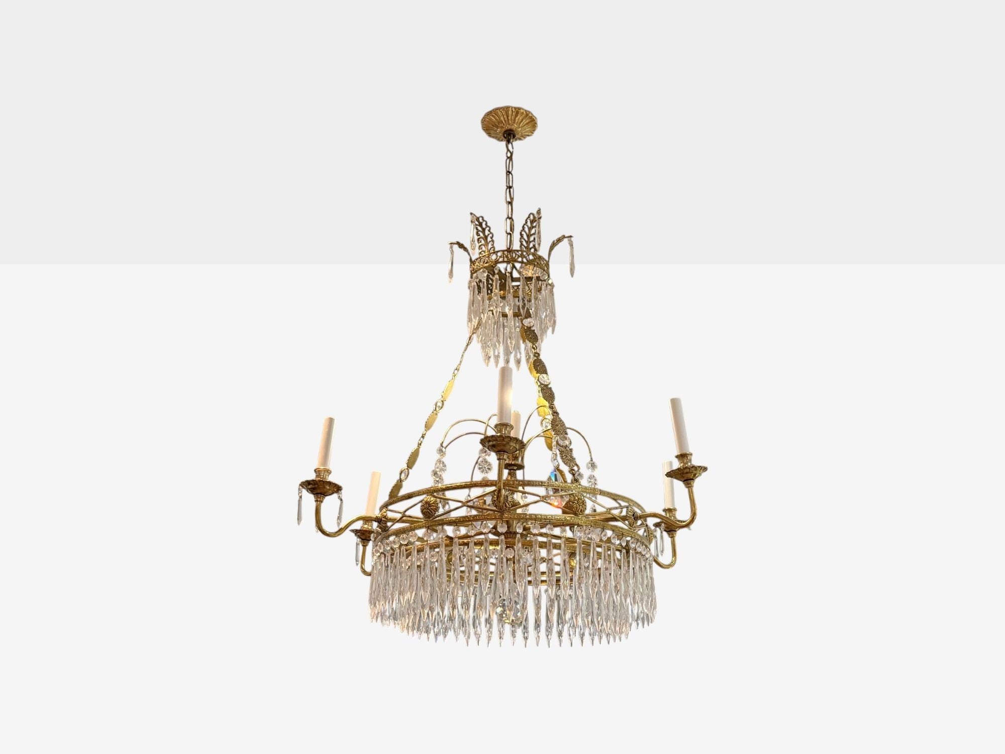 Russian Neoclassical, Bronze, Crystal, Chandelier, Italy, 1950s