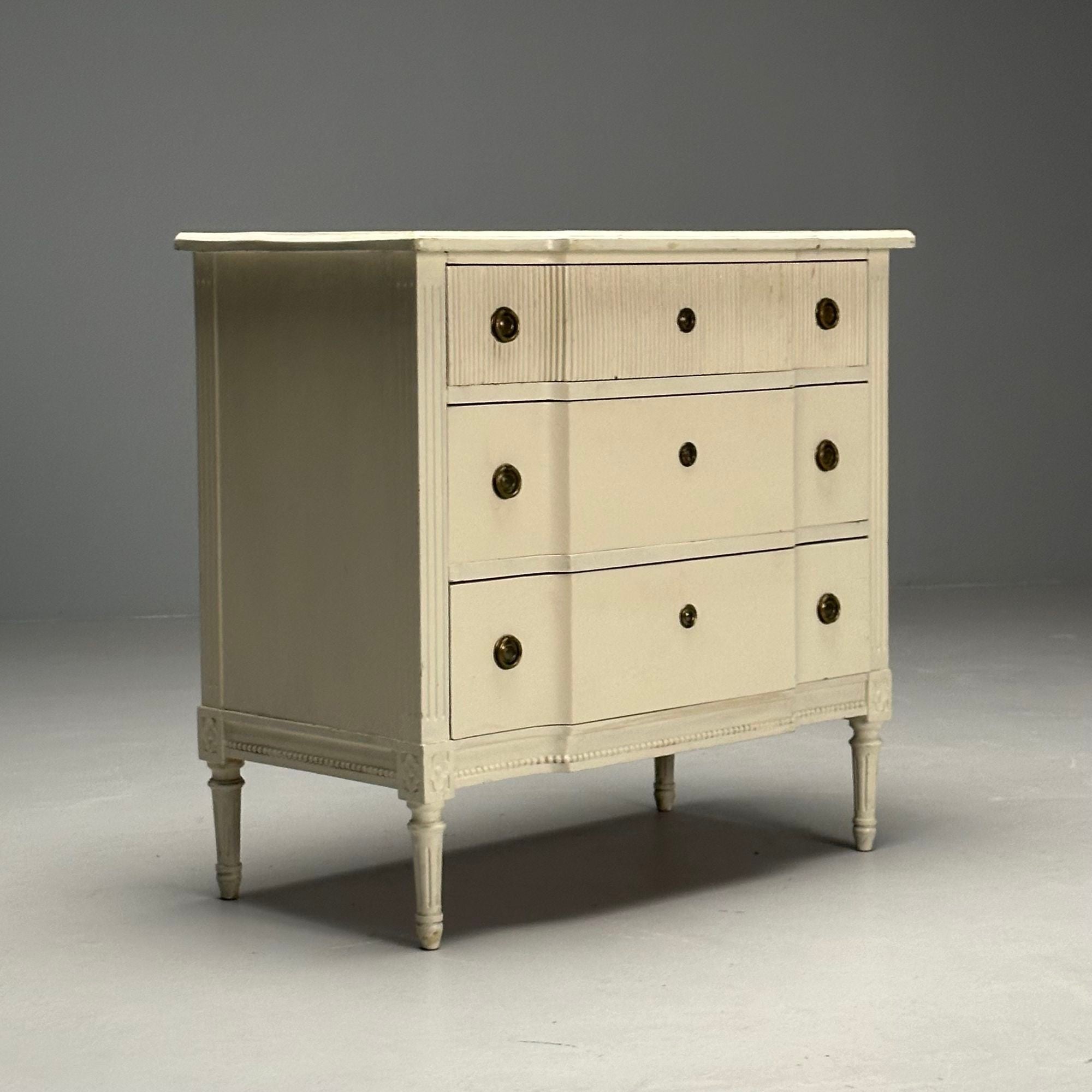 Gustavian, Swedish Commode, Louis XVI Style, White Paint Distressed, 1990s