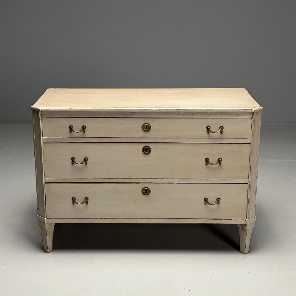 Gustavian, Swedish Commode, Gray Paint Distressed, Brass, Sweden, 1900s