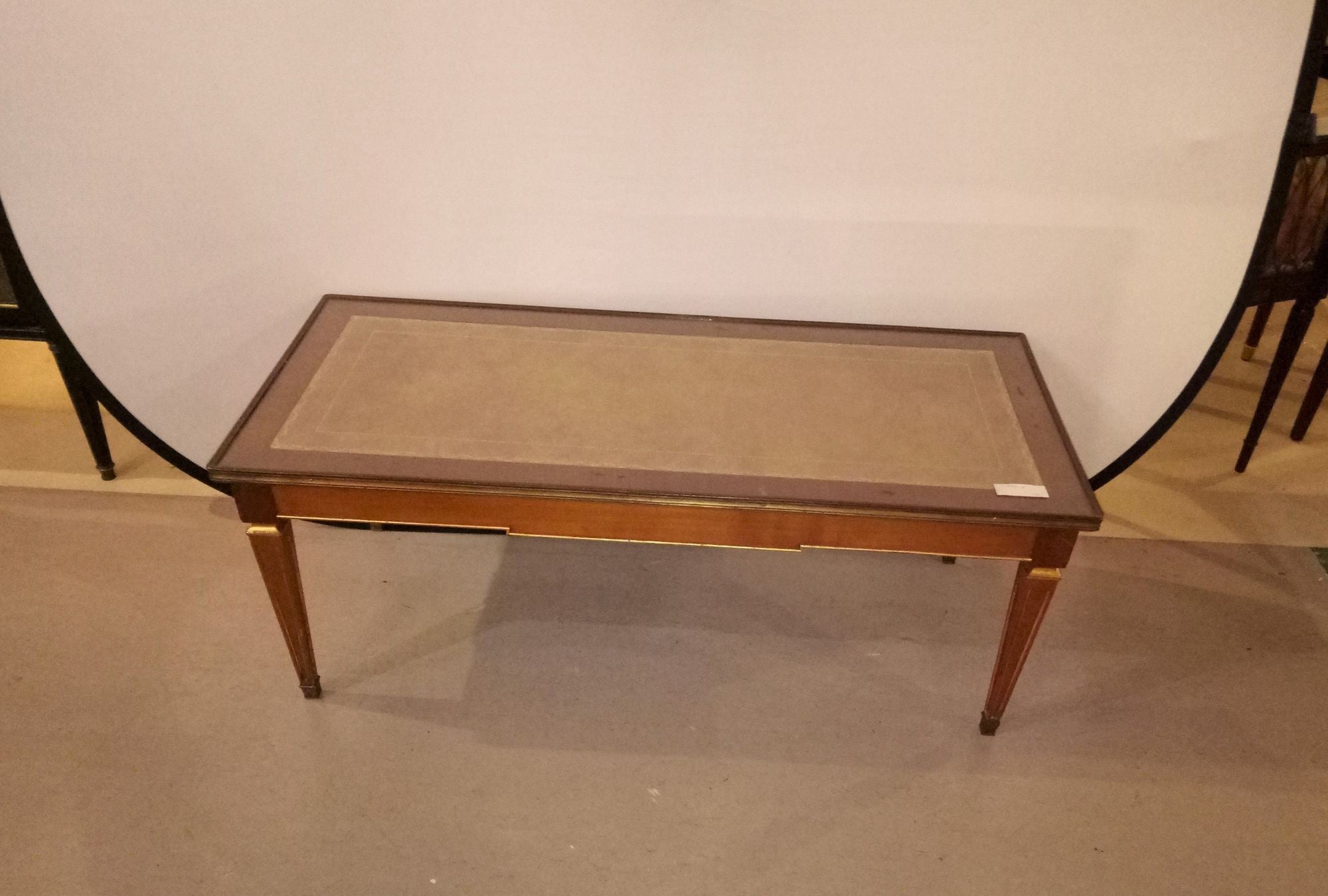 Louis XVI Style Maison Jansen Coffee Table, Gilt, Mahogany, Leather Top,