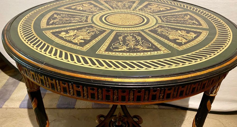 Hollywood Regency French Neoclassical Style Églomisé Center Table, End Table