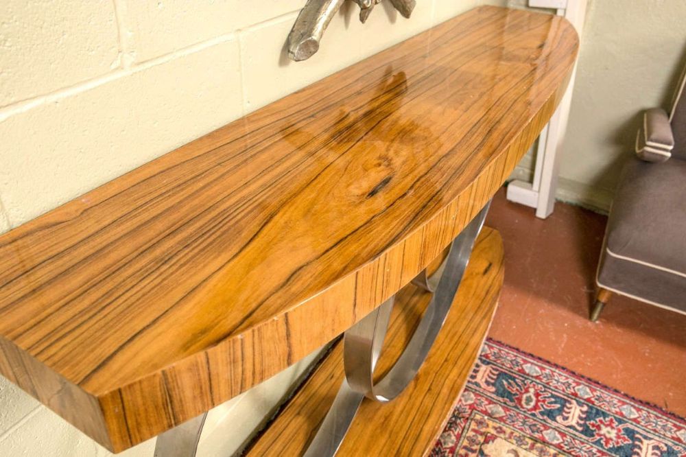 Art Deco Style, Console Table, Mid Century Modern, Heavy Three Chrome Loops