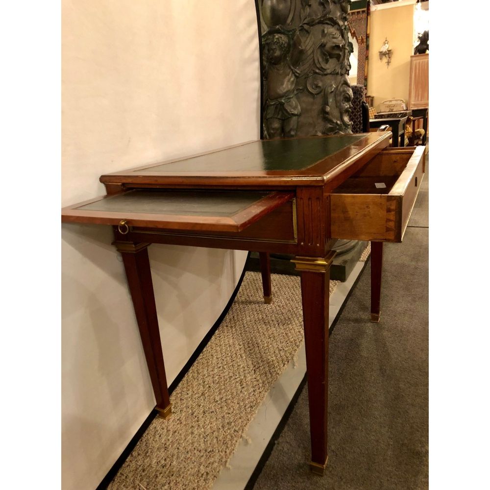 Diminutive Leather Top Desk with Pull-Out Sides and Bronze Mounts Stamped Jansen