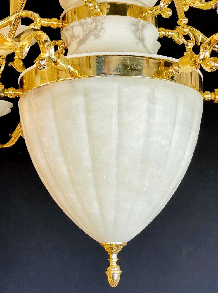 Hollywood Regency Style Alabaster Chandelier Having 12 Lights