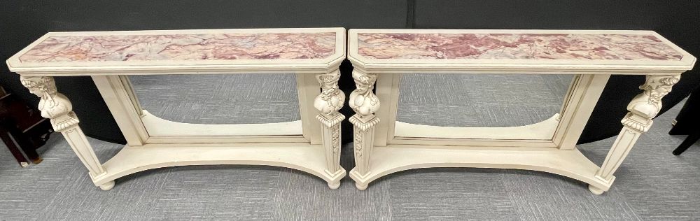 Pair of Marble-Top Painted Pier Console Tables