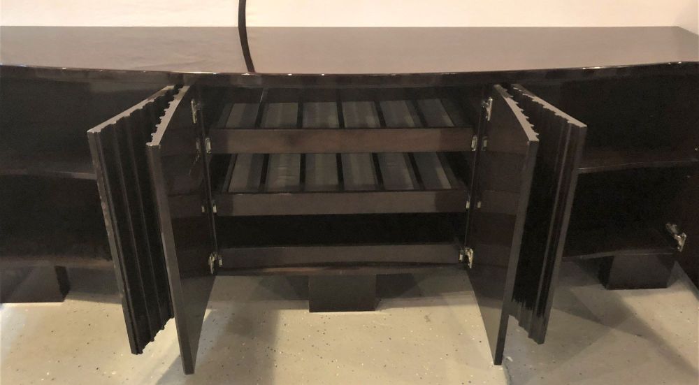 Palatial Pace Collection Wavy Front Mahogany Lacquered Credenza or Sideboard