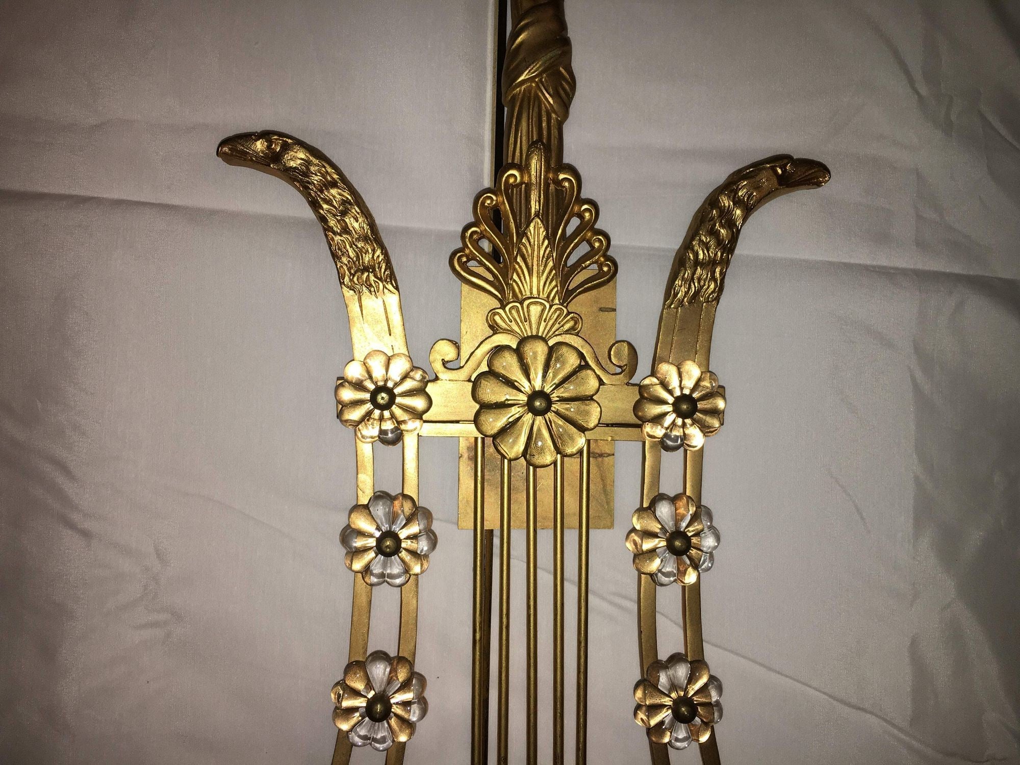 Louis XVI Style Harp / Lyre Back Bronze Wall Sconce. Set of Six