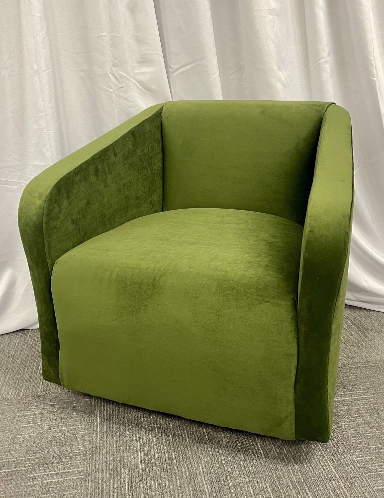 Pair Green Velvet Swivel Chairs