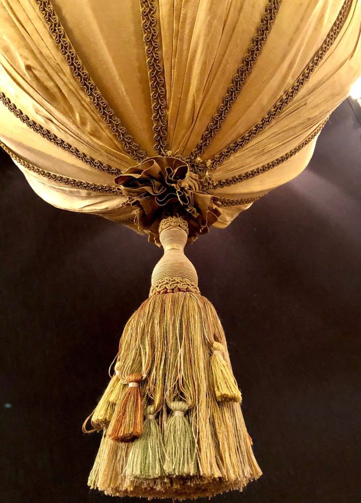 Palatial Light Fixture in Copper, Brass and Iron with Silk Dome Shade