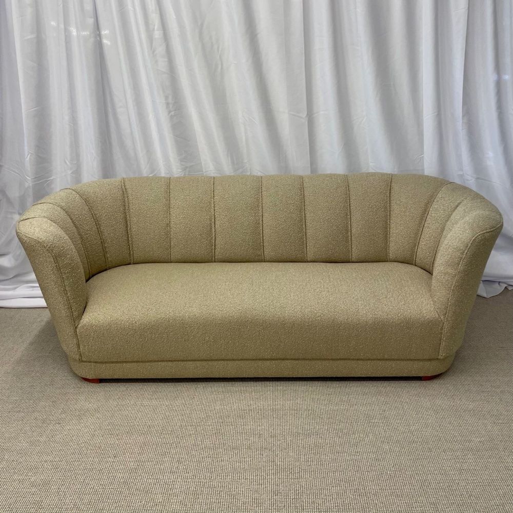 Flemming Lassen Style, Danish Mid-Century Modern, Curved Sofa, Boucle, 1940s