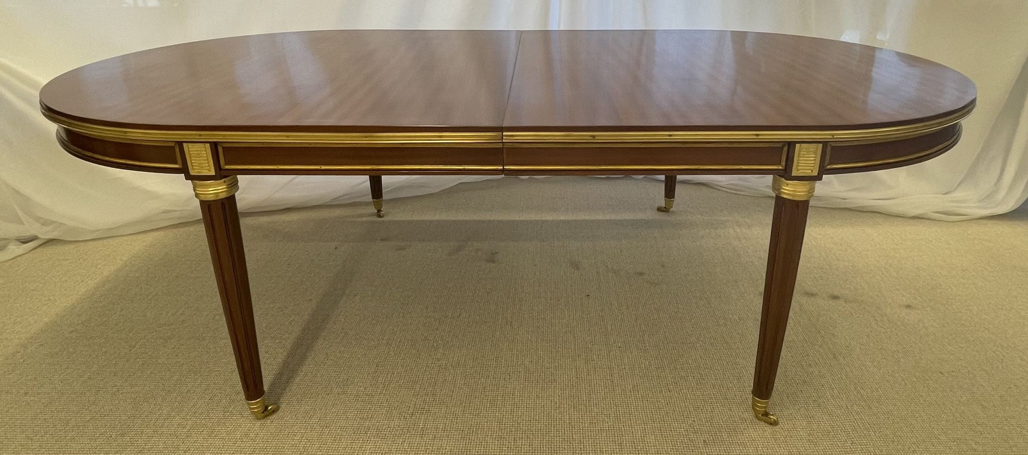Maison Jansen Style Mahogany Dining, Conference Table, Louis XVI, Bronze, 15'